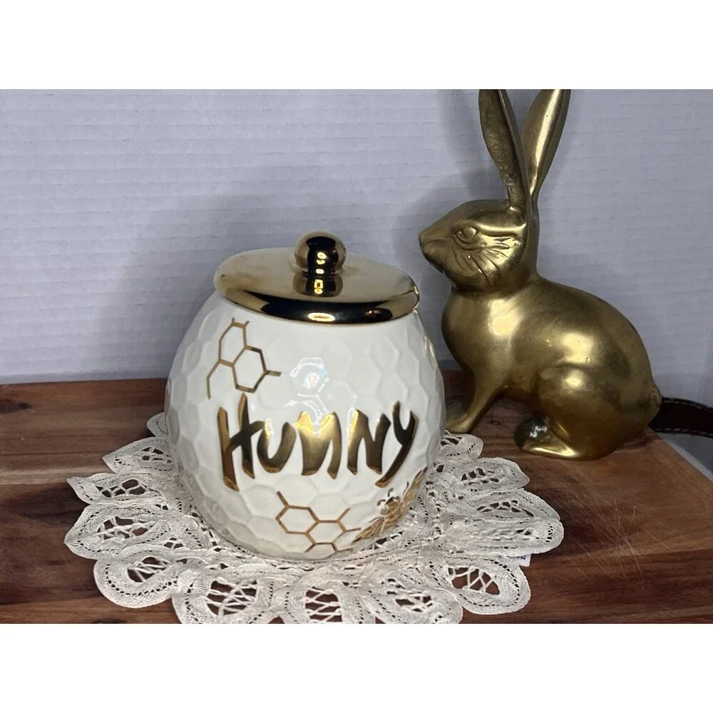 Disney Winnie The Pooh Honey Jar Candle Holder With Gold Lid